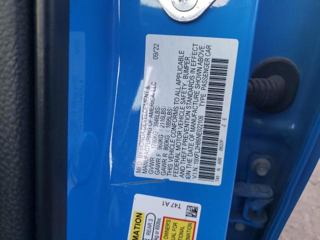 19XFL2H86NE022106 - 2022 HONDA CIVIC SPORT BLUE photo 12