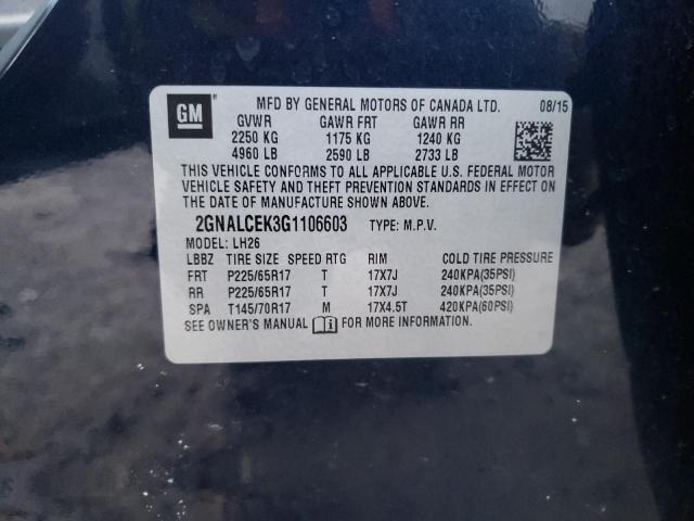 2GNALCEK3G1106603 - 2016 CHEVROLET EQUINOX LT BLUE photo 14