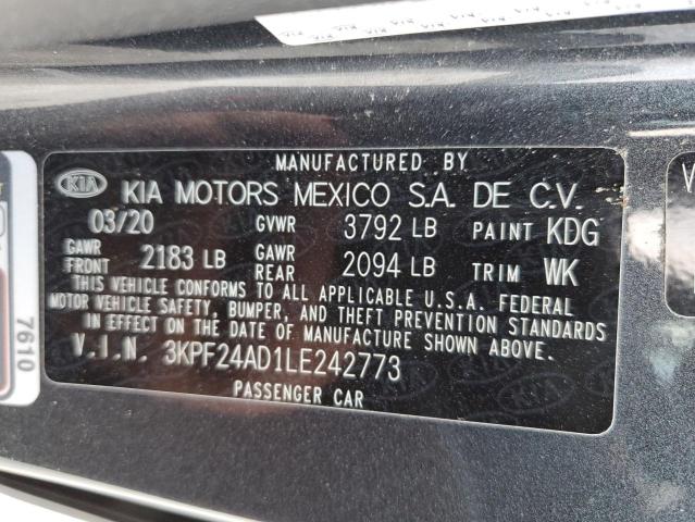 3KPF24AD1LE242773 - 2020 KIA FORTE FE GRAY photo 12