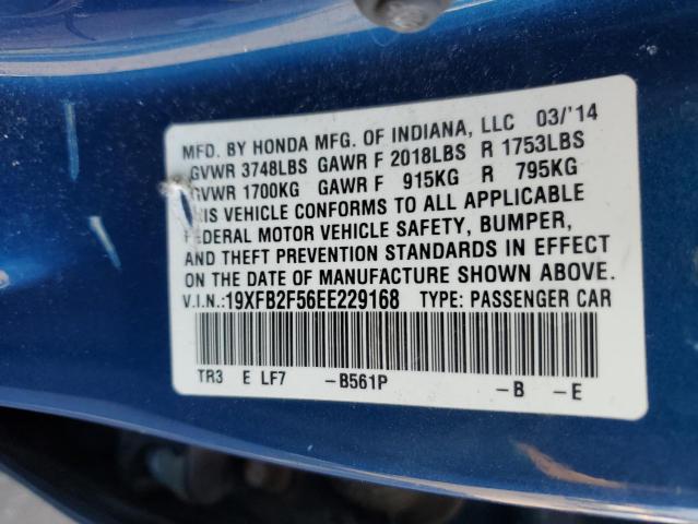 19XFB2F56EE229168 - 2014 HONDA CIVIC LX BLUE photo 12