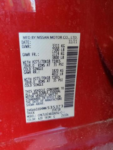 1N6AA1ED4MN535373 - 2021 NISSAN TITAN SV RED photo 13