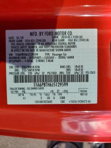 1FA6P8TH6J5129599 - 2018 FORD MUSTANG RED photo 12