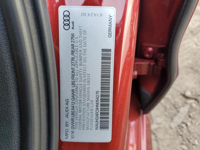 WAUH2AFC9HN056275 - 2017 AUDI A6 PRESTIGE წითელი ფოტო 12