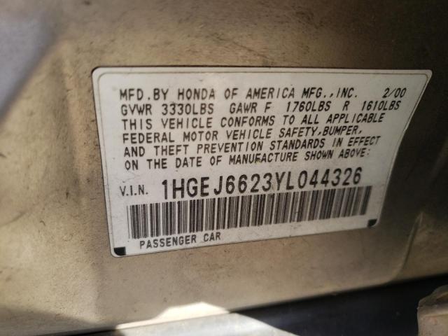 1HGEJ6623YL044326 - 2000 HONDA CIVIC DX SILVER photo 12