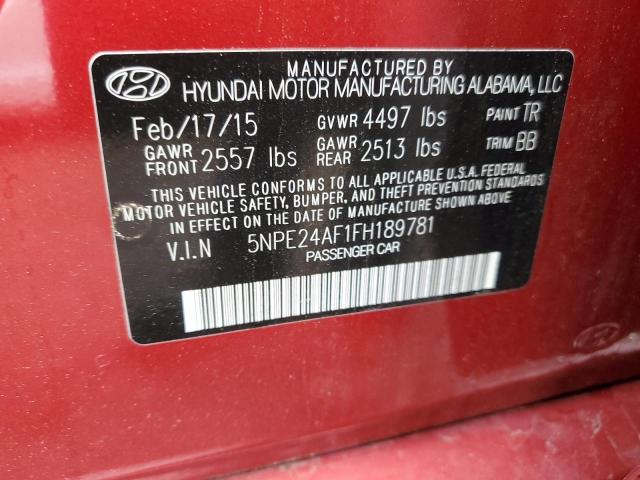 5NPE24AF1FH189781 - 2015 HYUNDAI SONATA SE RED photo 13