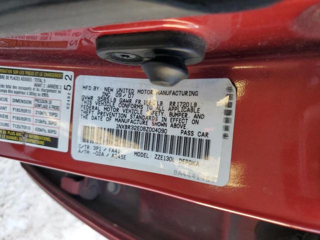 1NXBR32E08Z004090 - 2008 TOYOTA COROLLA CE RED photo 12