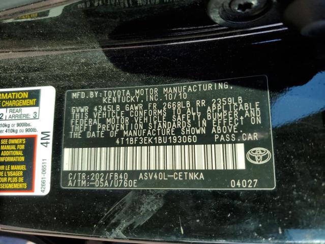 4T1BF3EK1BU193060 - 2011 TOYOTA CAMRY BASE BLACK photo 12