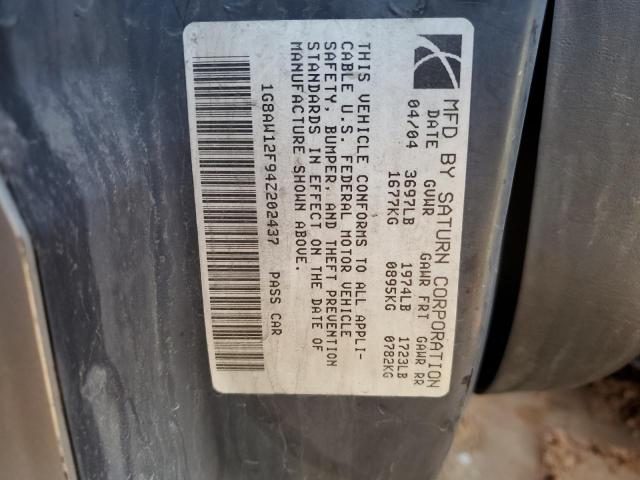 1G8AW12F94Z202437 - 2004 SATURN ION LEVEL 3 GRAY photo 12