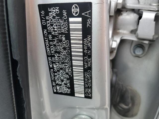 JTDKDTB37G1121523 - 2016 TOYOTA PRIUS C SILVER photo 12