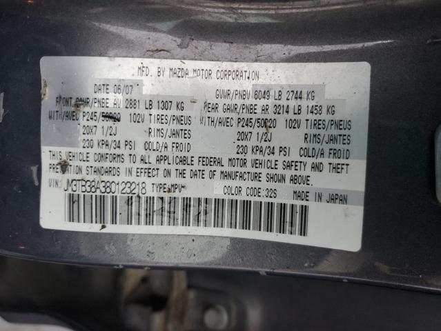 JM3TB38A380123218 - 2008 MAZDA CX-9 GRAY photo 12