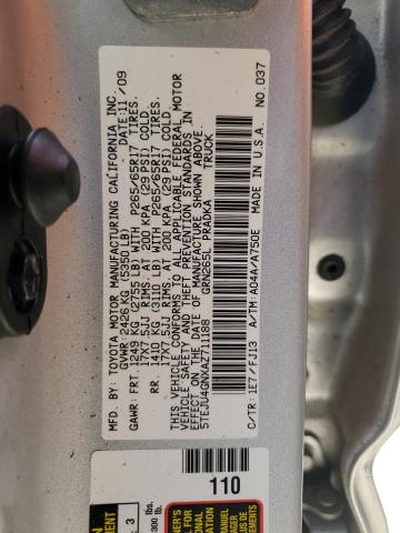 5TEJU4GNXAZ711188 - 2010 TOYOTA TACOMA DOUBLE CAB PRERUNNER SILVER photo 12