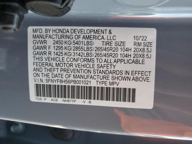 5FNYF8H56PB001021 - 2023 HONDA PASSPORT EXL GRAY photo 12