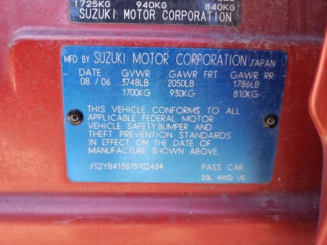 JS2YB413875102484 - 2007 SUZUKI SX4 ORANGE photo 12