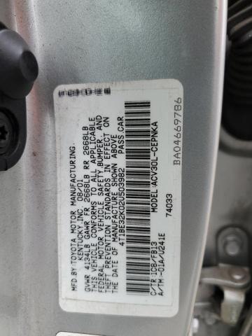 4T1BE32K02U503982 - 2002 TOYOTA CAMRY LE SILVER photo 12