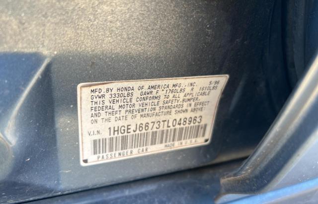 1HGEJ6673TL048963 - 1996 HONDA CIVIC LX BLUE photo 10