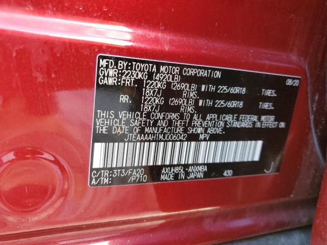 JTEAAAAH1MJ006042 - 2021 TOYOTA VENZA LE RED photo 12