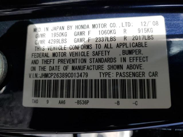 JHMCP26389C013479 - 2009 HONDA ACCORD LX BLUE photo 13