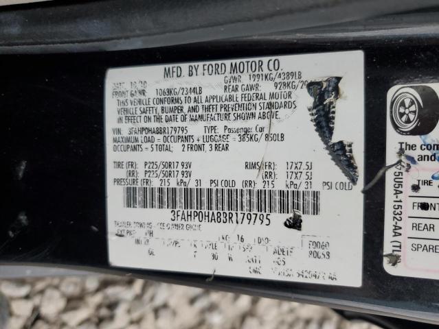 3FAHP0HA8BR179795 - 2011 FORD FUSION SE BLACK photo 12