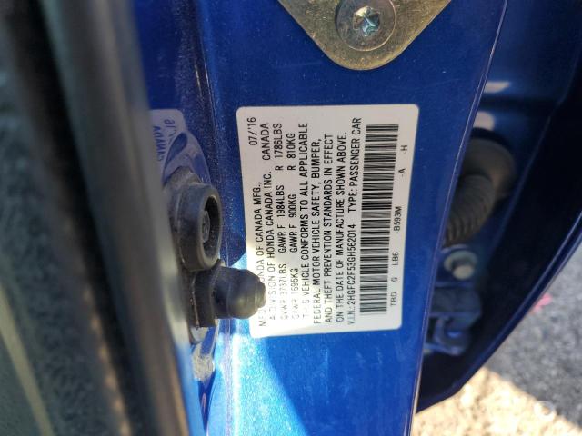 2HGFC2F53GH562014 - 2016 HONDA CIVIC LX BLUE photo 12