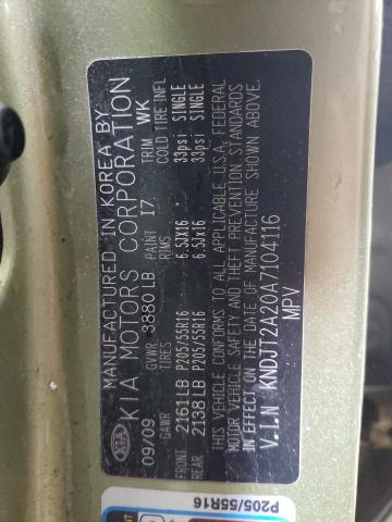 KNDJT2A20A7104116 - 2010 KIA SOUL + GREEN photo 13