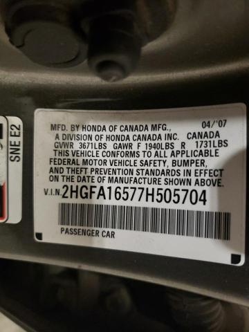 2HGFA16577H505704 - 2007 HONDA CIVIC LX GRAY photo 12