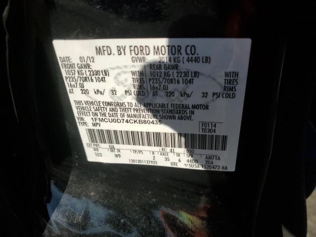 1FMCU0D74CKB80435 - 2012 FORD ESCAPE XLT BLACK photo 12