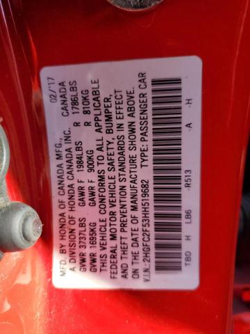 2HGFC2F53HH519682 - 2017 HONDA CIVIC LX RED photo 13