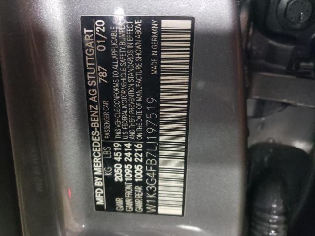 W1K3G4FB7LJ197519 - 2020 MERCEDES-BENZ A 220 4MATIC GRAY photo 12