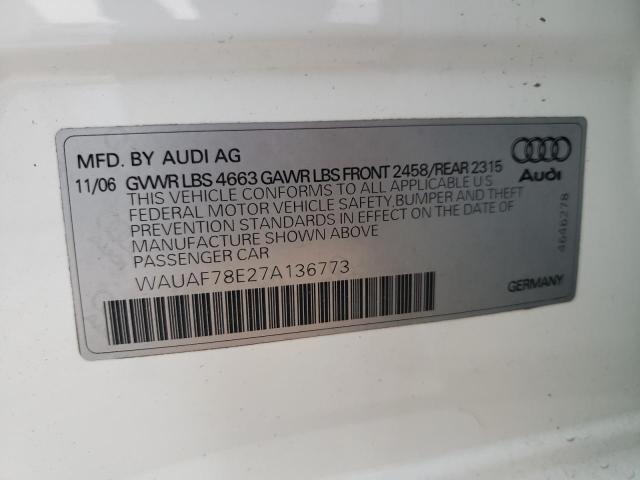 WAUAF78E27A136773 - 2007 AUDI A4 2 WHITE photo 12