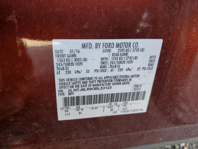 2LMTJ8LR9GBL53123 - 2016 LINCOLN MKX RESERVE 棕色 照片 13