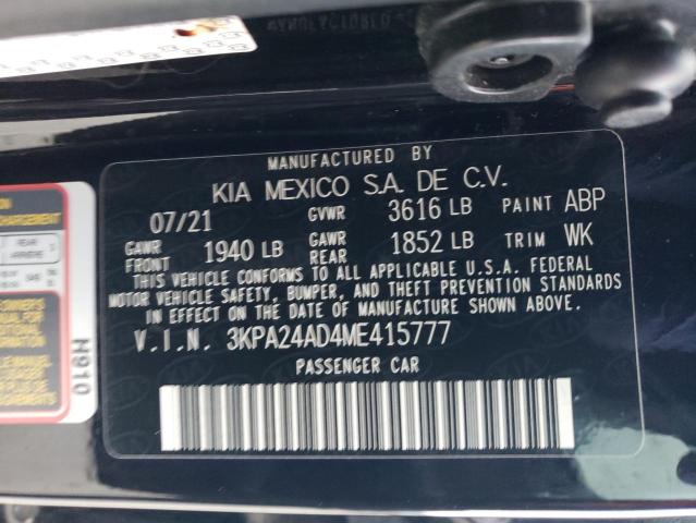 3KPA24AD4ME415777 - 2021 KIA RIO LX BLACK photo 12