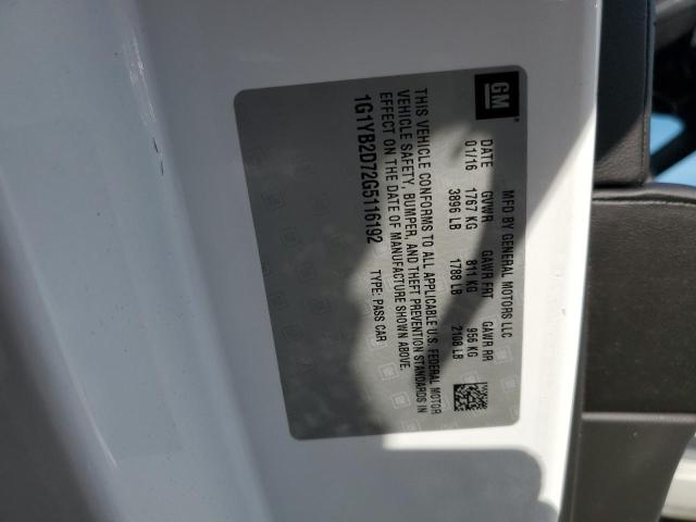 1G1YB2D72G5116192 - 2016 CHEVROLET CORVETTE STINGRAY 1LT WHITE photo 12