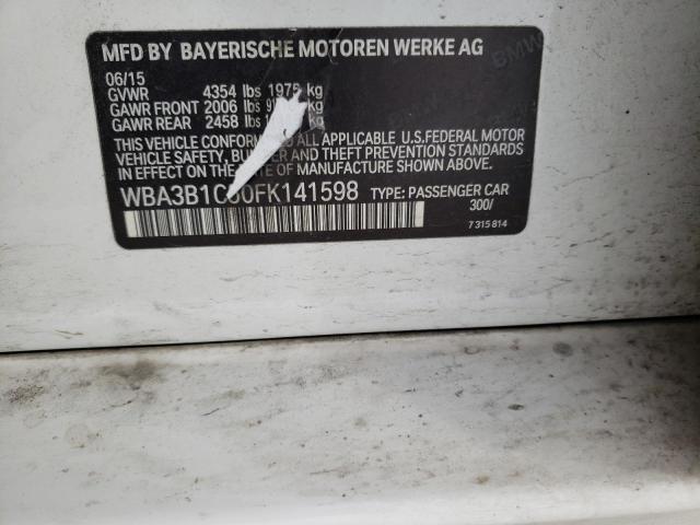 WBA3B1C50FK141598 - 2015 BMW 320 I WHITE photo 12