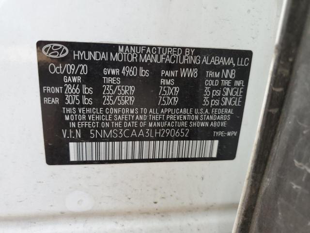 5NMS3CAA3LH290652 - 2020 HYUNDAI SANTA FE SEL WHITE photo 13