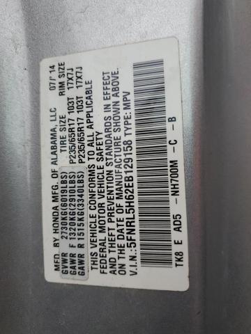 5FNRL5H62EB129158 - 2014 HONDA ODYSSEY EXL SILVER photo 13