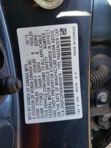 2HGFC2F62KH600818 - 2019 HONDA CIVIC LX GRAY photo 12