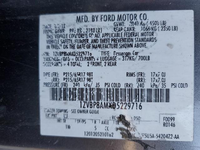 1ZVBP8AMXD5229716 - 2013 FORD MUSTANG GRAY photo 12