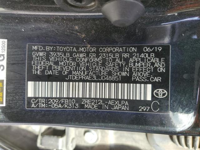 JTDEPRAE3LJ048851 - 2020 TOYOTA COROLLA LE BLACK photo 12