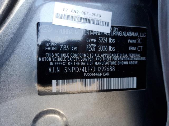 5NPD74LF7JH292688 - 2018 HYUNDAI ELANTRA SE GRAY photo 13