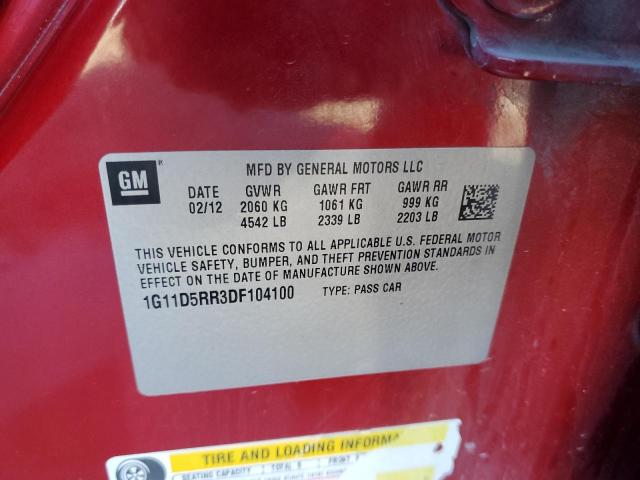 1G11D5RR3DF104100 - 2013 CHEVROLET MALIBU 1LT RED photo 12