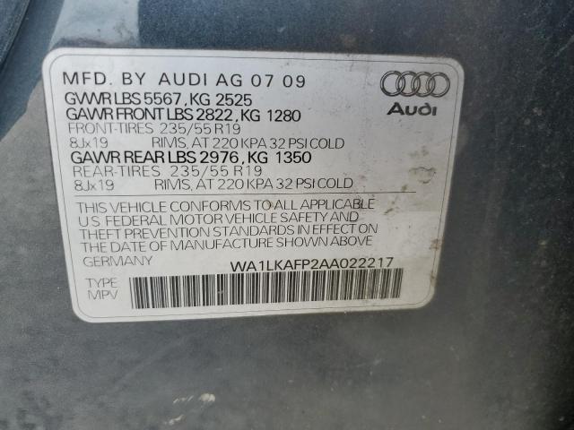 WA1LKAFP2AA022217 - 2010 AUDI Q5 PREMIUM PLUS GRAY photo 13