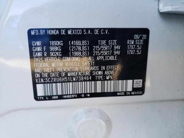 3CZRU6H51LM738464 - 2020 HONDA HR-V EX WHITE photo 13