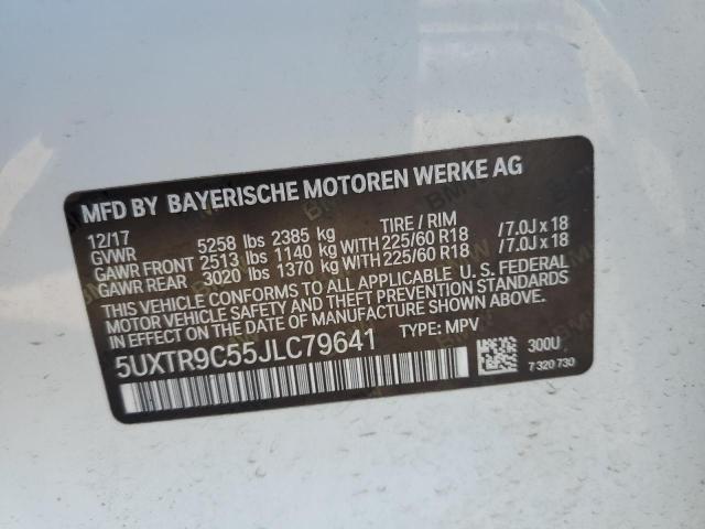 5UXTR9C55JLC79641 - 2018 BMW X3 XDRIVE30I WHITE photo 12