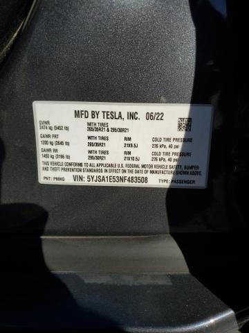 5YJSA1E53NF483508 - 2022 TESLA MODEL S SILVER photo 13