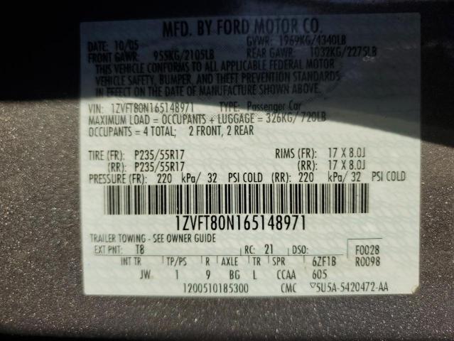 1ZVFT80N165148971 - 2006 FORD MUSTANG SILVER photo 12