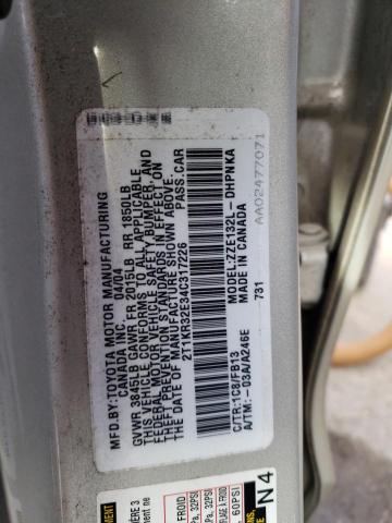 2T1KR32E34C317226 - 2004 TOYOTA COROLLA MA XR SILVER photo 12