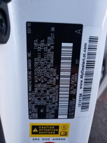 2T2BK1BA6AC054789 - 2010 LEXUS RX 350 WHITE photo 12