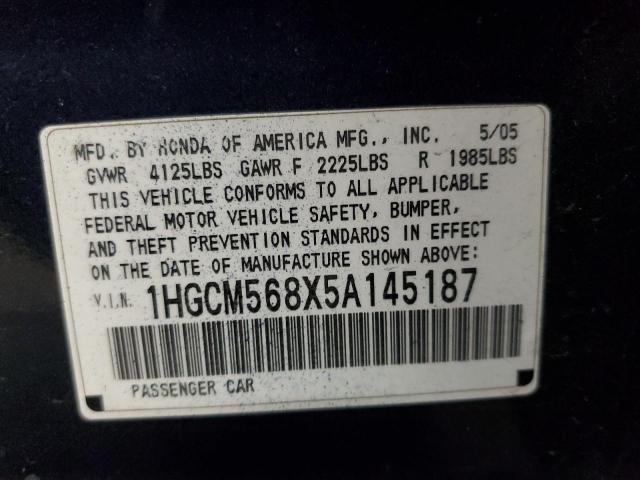 1HGCM568X5A145187 - 2005 HONDA ACCORD EX BLUE photo 12