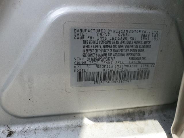 3N1AB7AP3HY387747 - 2017 NISSAN SENTRA S SILVER photo 13