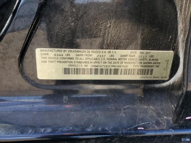 3VWEG71K27M199762 - 2007 VOLKSWAGEN JETTA WOLFSBURG 黑色 照片 13